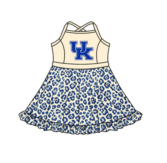 Preorder (custom moq 5)Baby Girls Strap Leopard UK Short Ruffle Team Knee Length Dress