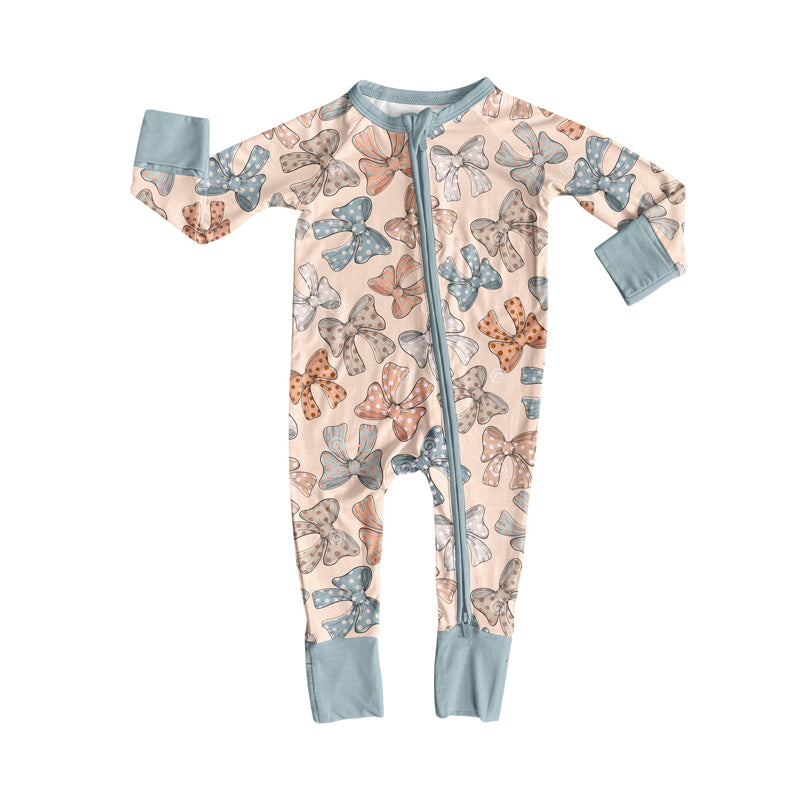 Preorder moq 5 Baby Infant Boys Long Sleeves Polka Dots Bows Plaid Zipper Romper