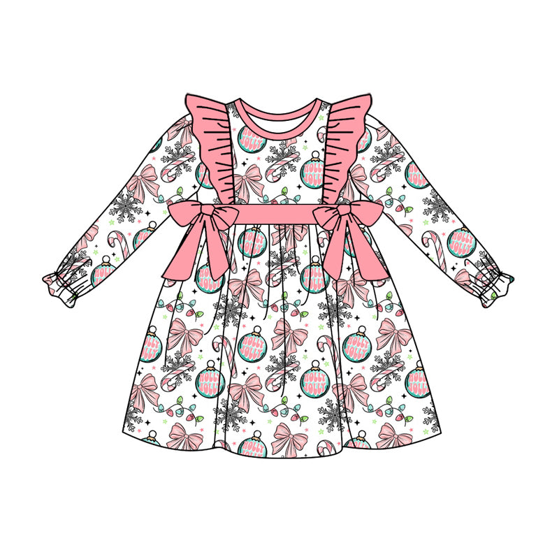 Preorder (moq 5)Baby Girls Bows Candy Cane Christmas Knee Length Dresses