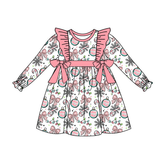 Preorder (moq 5)Baby Girls Bows Candy Cane Christmas Knee Length Dresses