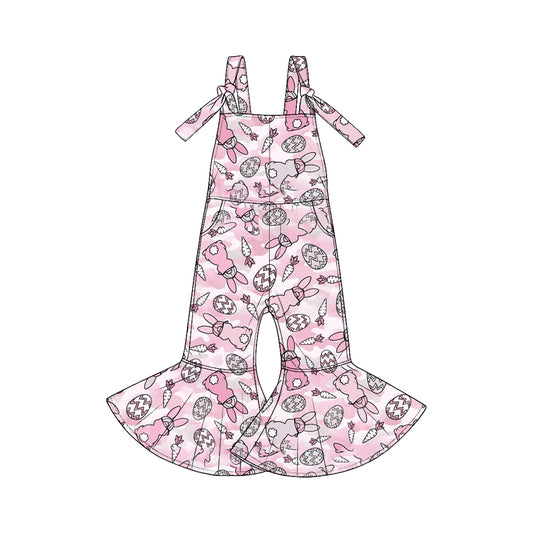 Pre-order(moq5)  Cute Girls Easter Sleeveless Tie Strap Flared Jumpsuit with Pockets