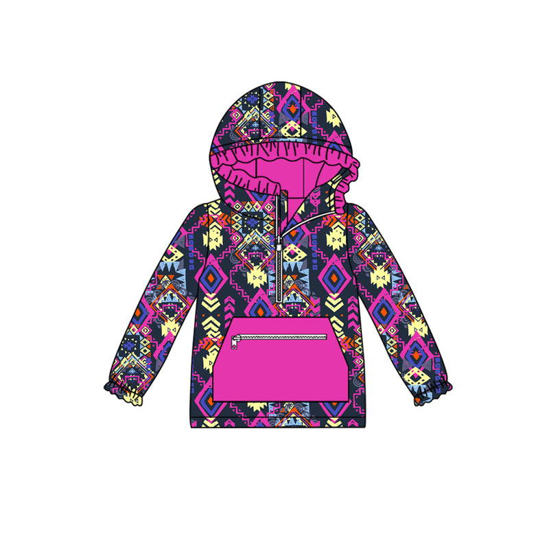 Preorder (moq 5)Baby Girls Aztec Western Zip Hooded Pullovers Tops