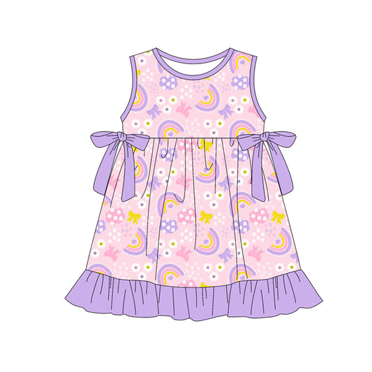 Preorder (moq 5)Baby Girls Sleeveless Flowers Rainbows Bows Ruffle Knee Length Dresses