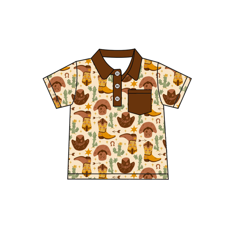 Preorder (moq 5)Baby Boys Buttons Western Boots Pocket Tee Shirts Tops