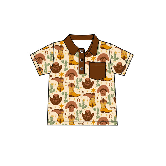 Preorder (moq 5)Baby Boys Buttons Western Boots Pocket Tee Shirts Tops