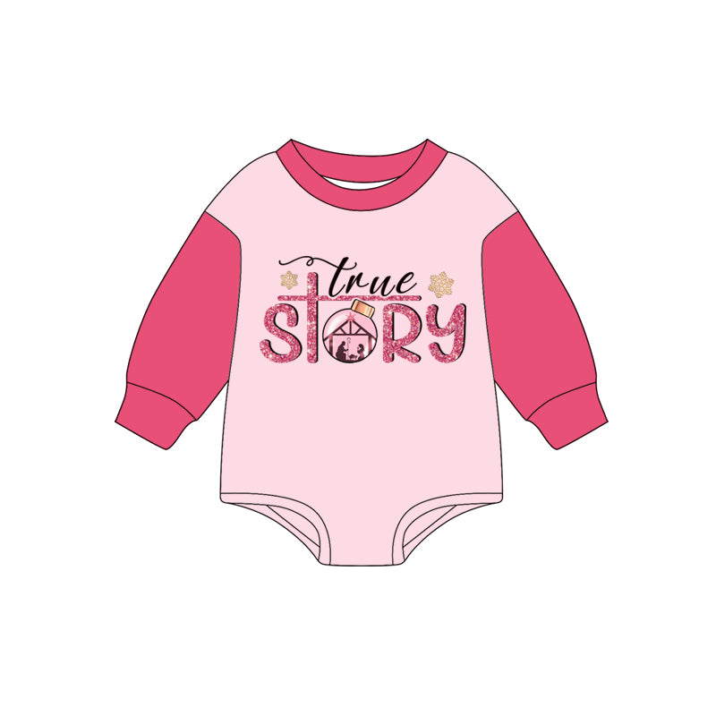 Preorder (moq 5)Baby Girls Pink Long Sleeves True Story Rompers