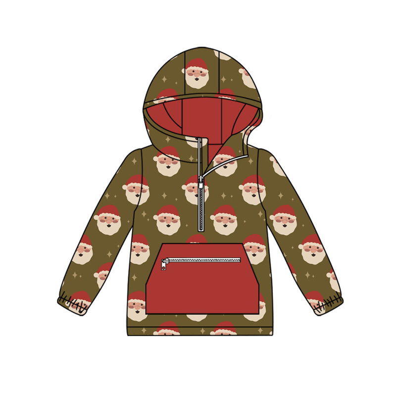 Preorder (moq 5)Baby Boys Santa Pocket Zipper Christmas Hoodies Top
