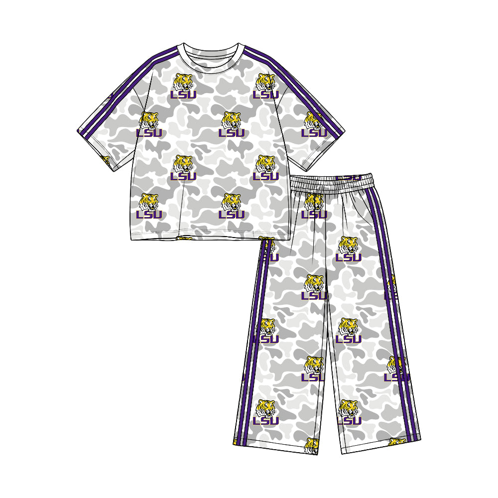 Preorder (moq 5)Baby Girls Light Grey Louisiana Top Pockets Flare Pant Team Clothes Set