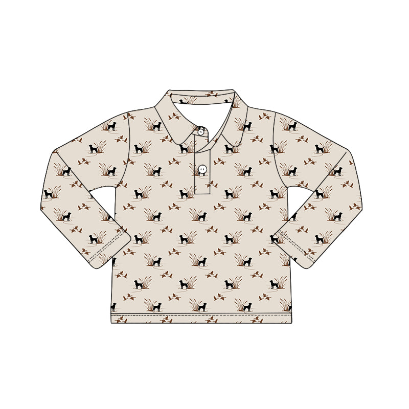 Preorder (moq 5)Baby Boys Long Sleeve Dogs Ducks Button Hunting Polo Shirts Top