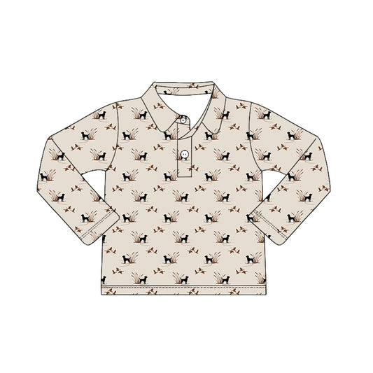Preorder (moq 5)Baby Boys Long Sleeve Dogs Ducks Button Hunting Polo Shirts Top