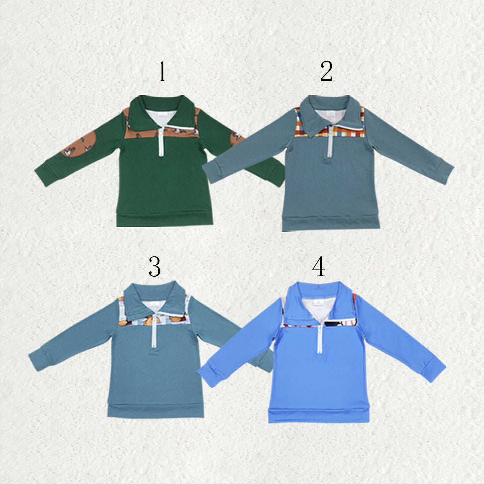 Sibling Baby Boys Long Sleeves Western Ducks Baseballs Half Zipper Pullovers Top
