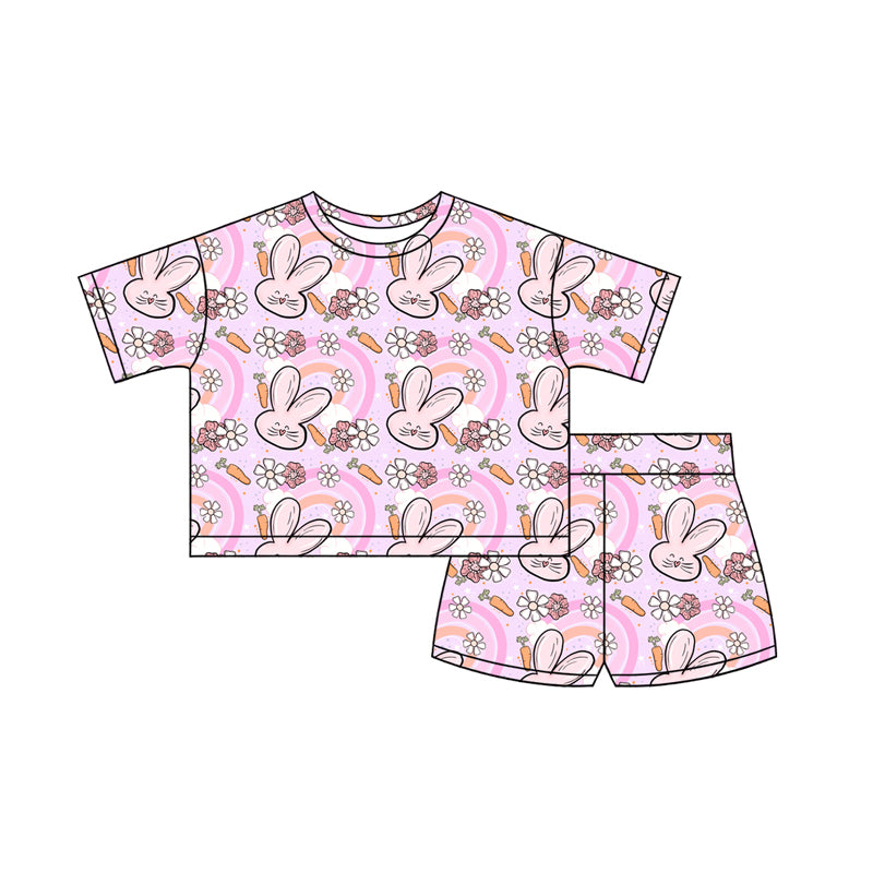 Preorder (moq 5)Baby Girls Flowers Rabbits Top Shorts Easter Clothes Sets
