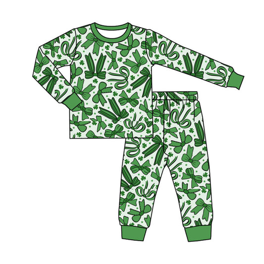 Preorder (moq 5)Baby Boys Bows Clovers Top Pants St Patrick Pajamas Sets
