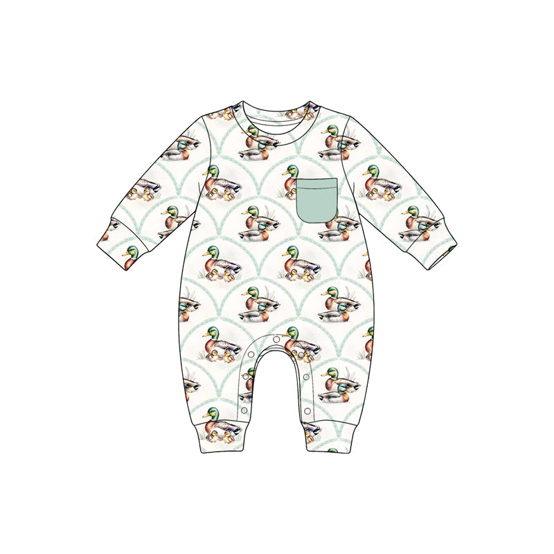 Preorder(moq5) Unisex Long Sleeve Romper Patchwork Deer Duck Hunting Print Breathable Soft Snap Crotch