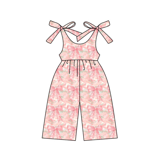 Preorder (moq 5)Baby Girls Bows Sleeveless Peach Camo Bows Pant Jumpsuits