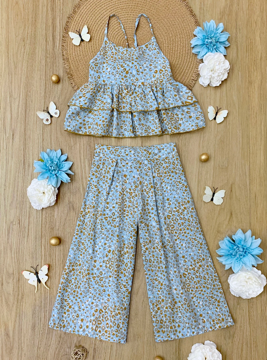 Baby Girls Leopard Ruffle Top Big Leg Pants Clothing Sets Preorder(moq 5)