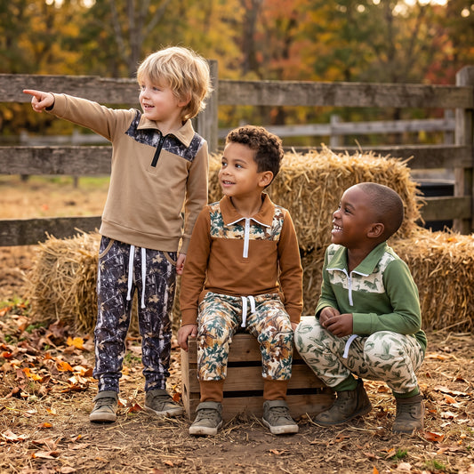 Sibling Baby Boys Ducks Leaves Camo Zip Pullovers Pockets Joggers Hunting Clothes Sets