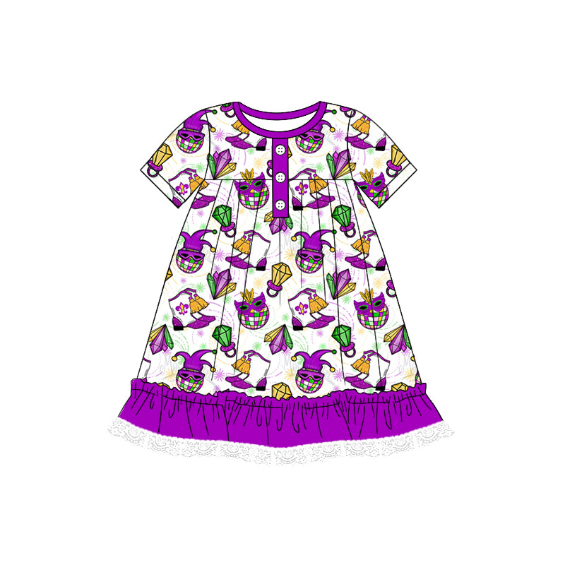 Baby Girls Mardi Gras Ruffle Knee Length Dresses Preorder(moq 5)