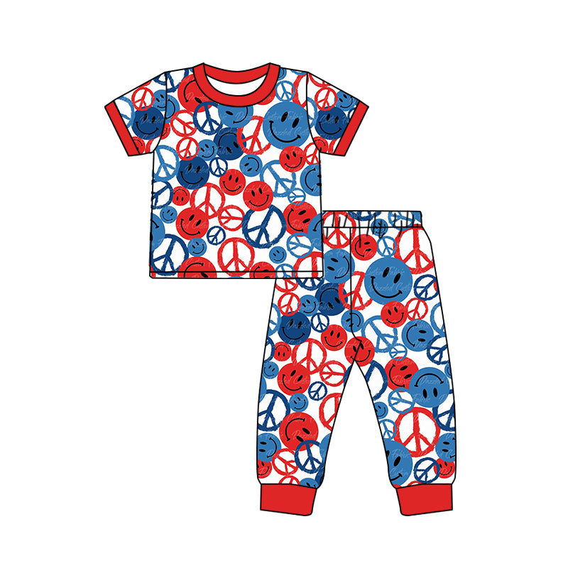 Baby Boys Short Sleeve Shirt Peace 4th Of July Pants Pajamas Clothes Sets preorder(moq 5)