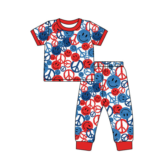 Baby Boys Short Sleeve Shirt Peace 4th Of July Pants Pajamas Clothes Sets preorder(moq 5)