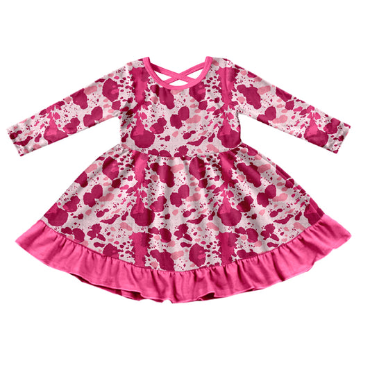 Baby Girls Pink Cow Print Knee Length Dresses preorder(moq 5)