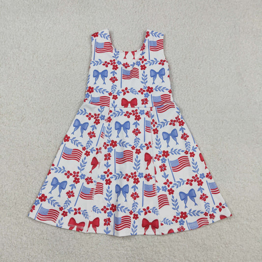 Baby Girls Flower Flags 4th of July Yoga Active Shorts Knee Length Dress