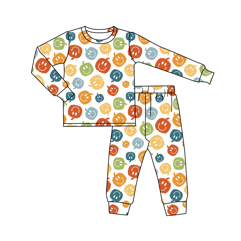 Baby Boys Halloween Pumpkin Colorful Shirt Pants Pajamas Clothes Sets Preorder(moq 5)