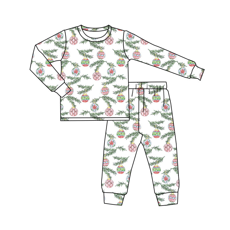 Baby Boys Christmas Ball Leaves Shirt Pants Pajamas Clothes Sets Preorder(moq 5)