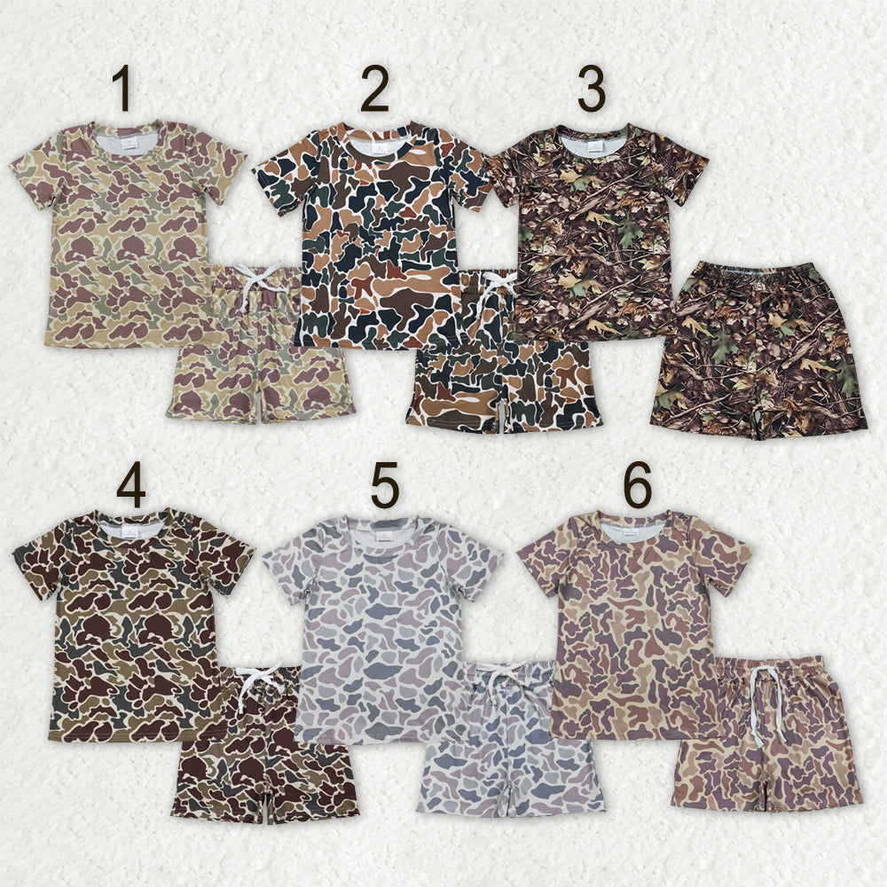Sibling Baby Boys Short Sleeve Southern Camo Top Pockets Shorts Pajamas Clothes Sets