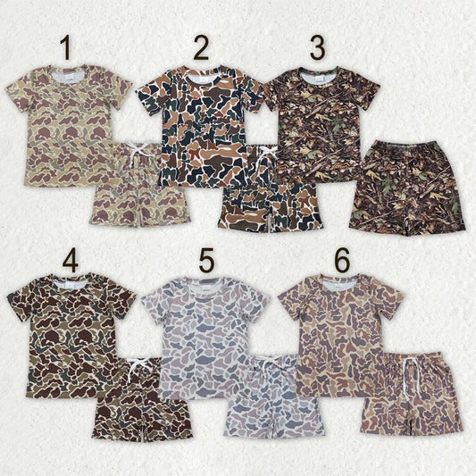 Sibling Baby Boys Short Sleeve Southern Camo Top Pockets Shorts Pajamas Clothes Sets