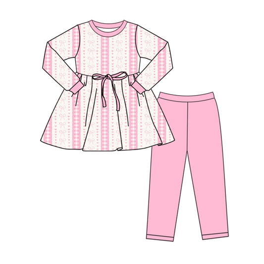 Baby Girls Pink Bows Hears Tunic Legging Outfits Sets preorder(MOQ 5)