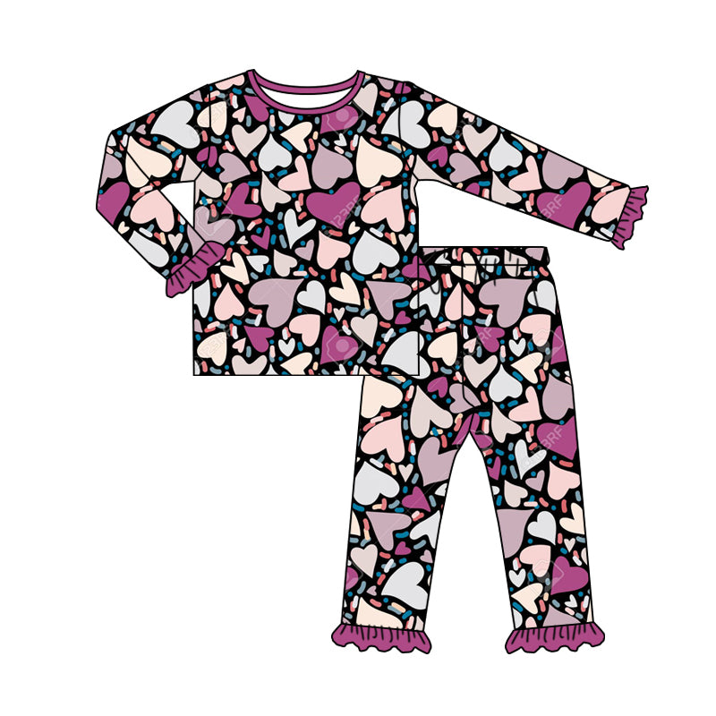 Baby Girls Wine Hearts Shirt Top Pants Pajamas Clothes Sets preorder(MOQ 5)