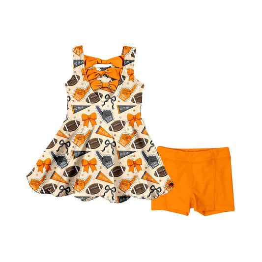 Preorder (moq 5)Baby Girls Sleeveless Bows Footballs Tunic Short Go Team Clothes Sets