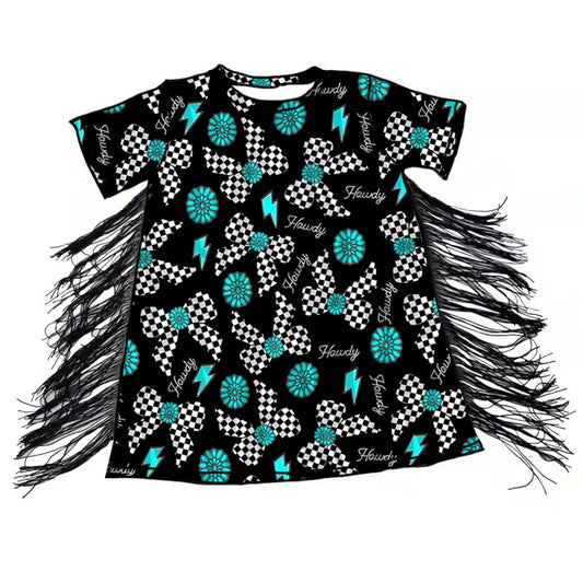 Preorder (moq 5)Baby Girls Western Howdy Bows Tassel Knee Length Dresses