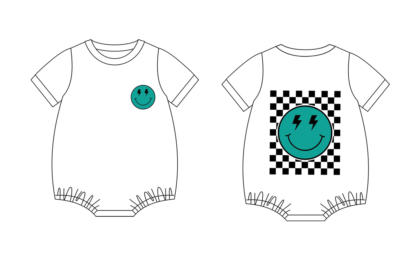 Preorder(moq 5)Baby Infant Green Smile Checkered Boys Rompers