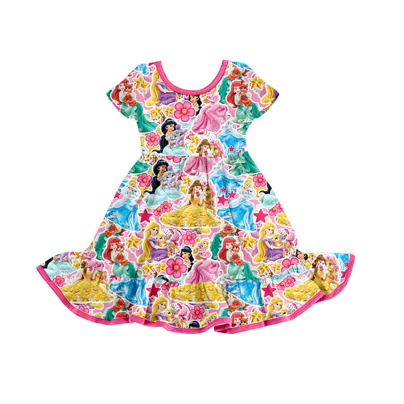 Baby Girls Princess Flowers Ruffle Pink Knee Length Dresses preorder(moq 5)