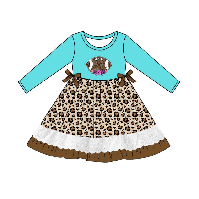 Baby Girls Football Leopard Knee Length Dresses preorder(MOQ 5)