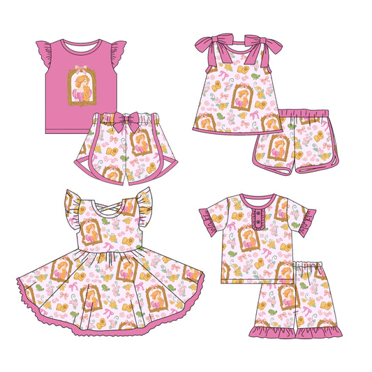 Preorder moq 5 Custom Baby Girls Colorful Bows Princess Top Short Sets Knee Length Dresses
