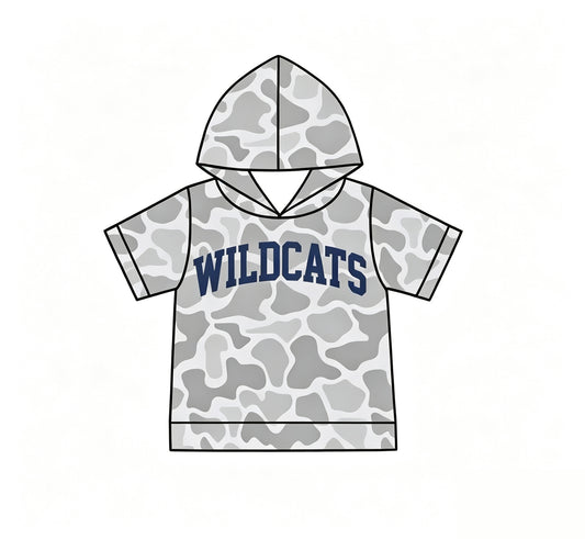 Preorder (moq 5)Baby Boys Short Sleeve Grey Camo Wildcats Team Hoodies Top
