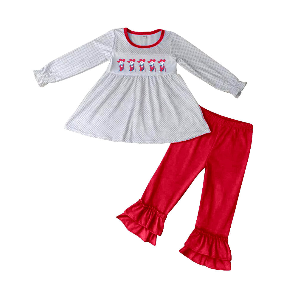 Baby Girls Rebe Team Ruffle Polka Dots Shirt Red Pants Clothing Sets Preorder(moq 5)