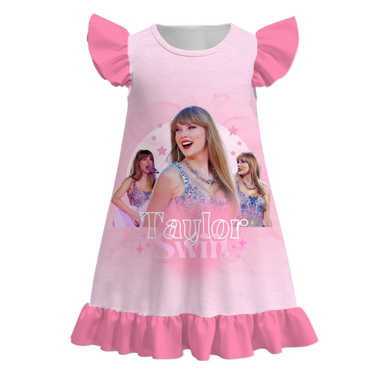 Baby Girls Pink Singer Flutter Sleeve Knee Length Dresses Preorder(moq 5)