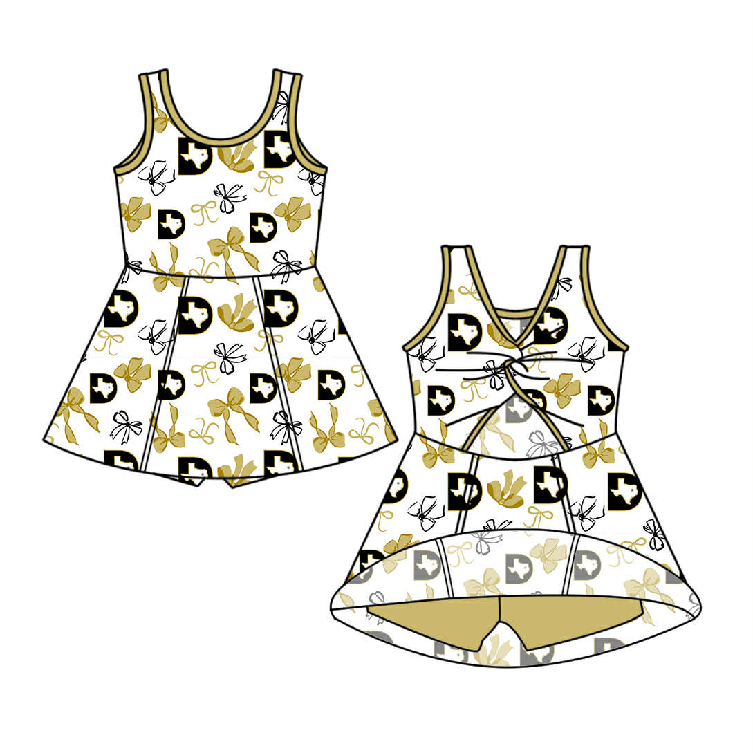 Preorder (moq 5)Baby Girls Sleeveless Dawson ISD Bows Team Shorts Knee Length Dress