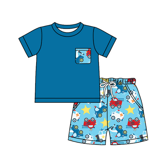 Baby Boys Blue Cars Tee Top Summer Shorts Clothes Sets preorder(moq 5)