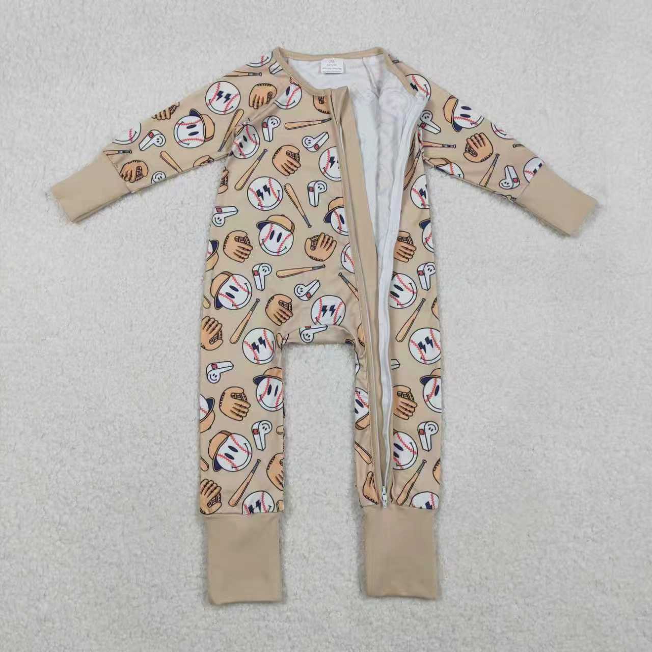 Sibling Baby Boys Smile Baseballs Top Pant Team Pajamas Sets Zipper Footie Rompers