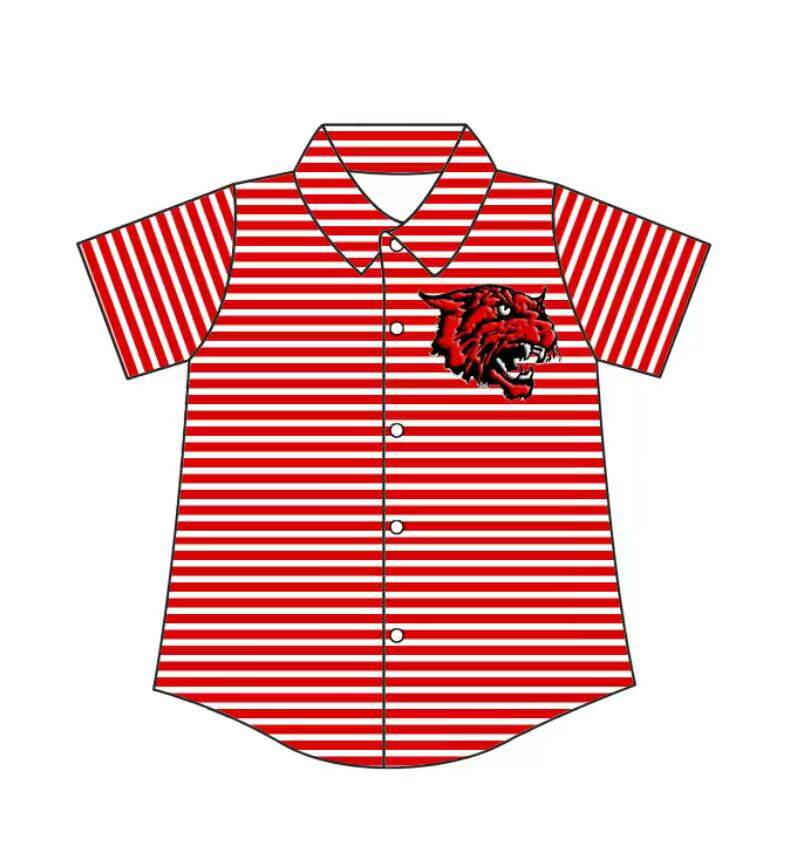 Preorder (moq 5)Baby Boys Red Stripe Kirbyville Wildcat Team Button Shirt Top