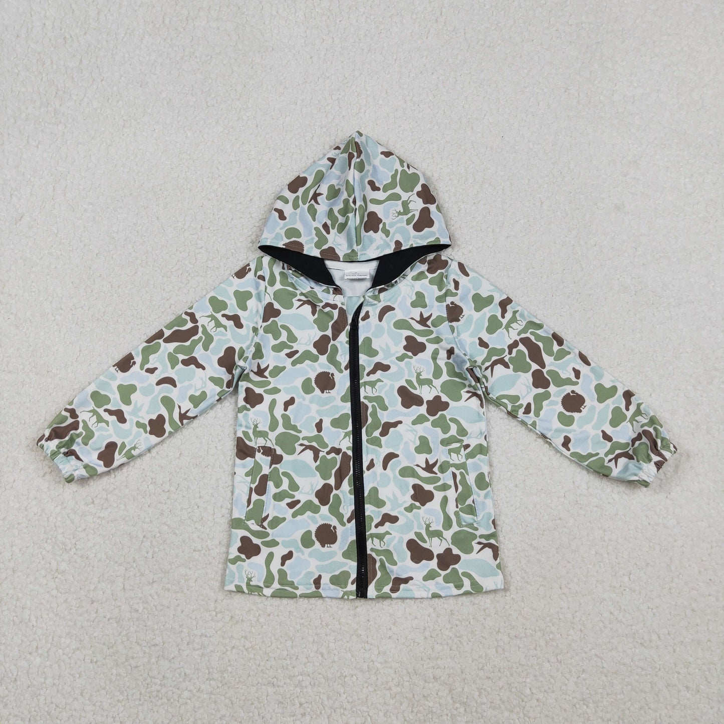 Baby Boys Green Brown Deer Camo Pockets Zipper Southern Hoodies Top