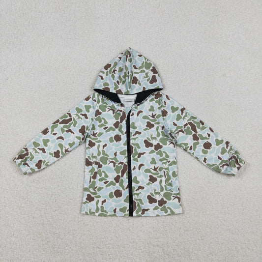 Baby Boys Green Brown Deer Camo Pockets Zipper Southern Hoodies Top