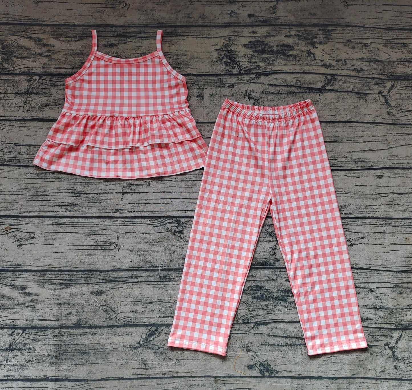 Baby Girls Orange Checkered Tunic Top Wide Leg Pants Clothes Sets