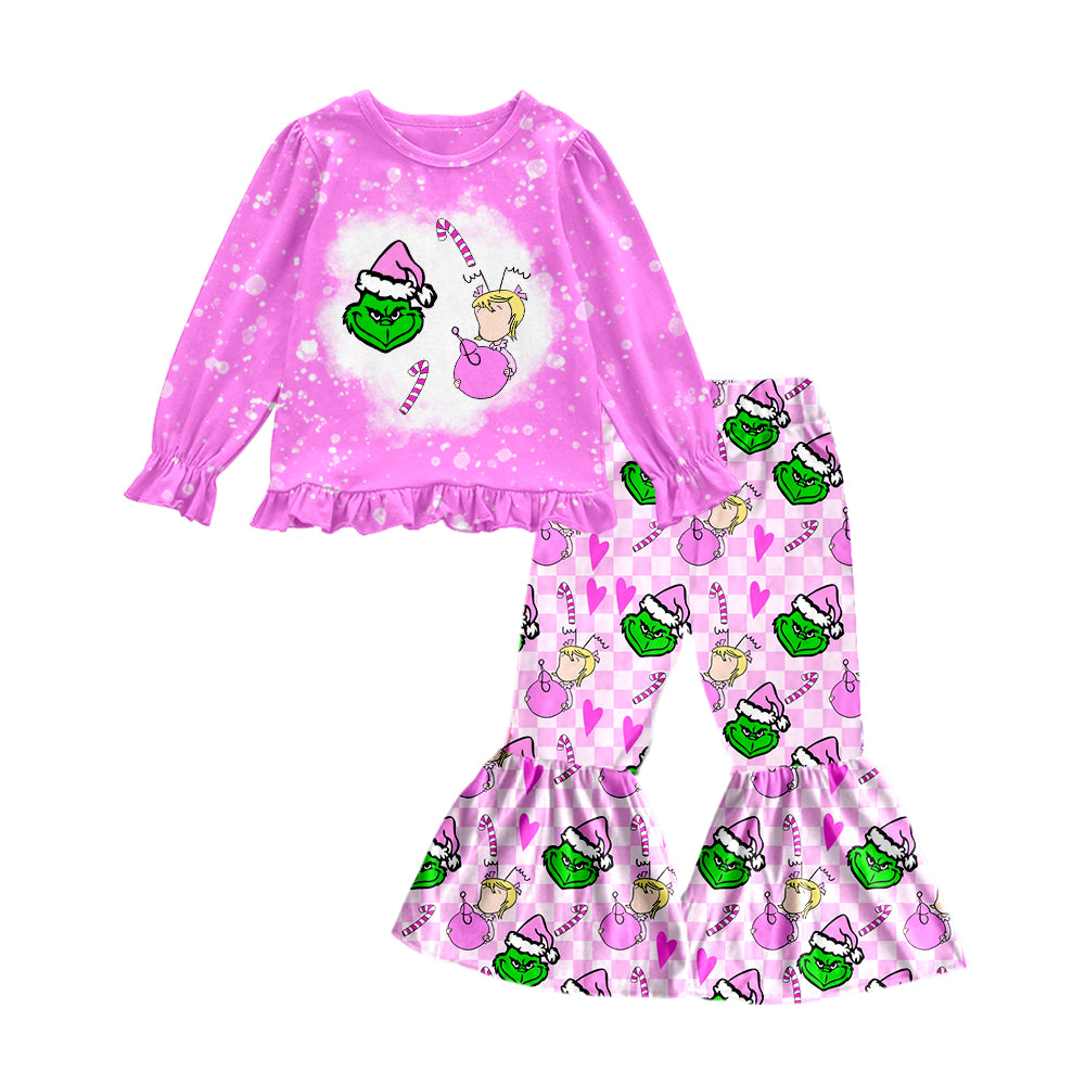 Baby Girls Pink Cindy Frog Christmas Shirt Bell Bots Pants Outfits Sets Preorder(moq 5)