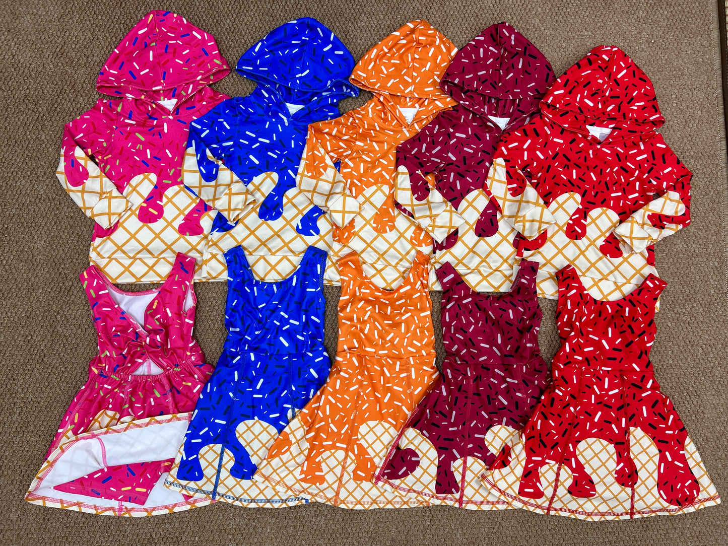 Sibling Baby Kids Dark Red Drip Team Hoodies Top Yoga Short Knee Length Dresses